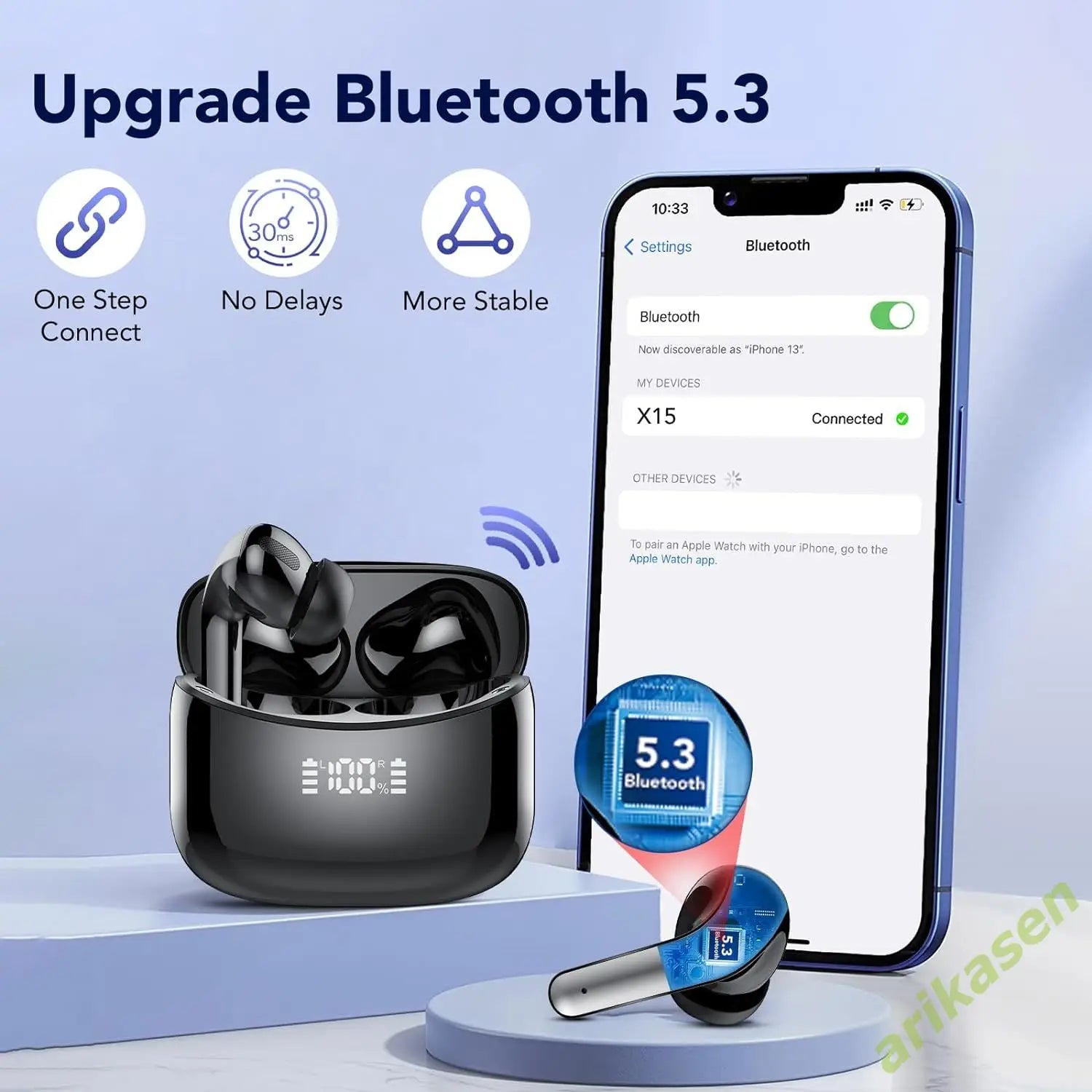 Drahtlose Ohrhörer, Ohrhörer Bluetooth 5,3 Kopfhörer 52h Spielzeit LED-Display, Hifi HD Sound wasserdichte In-Ear-Ohrhörer mit Mikrofon