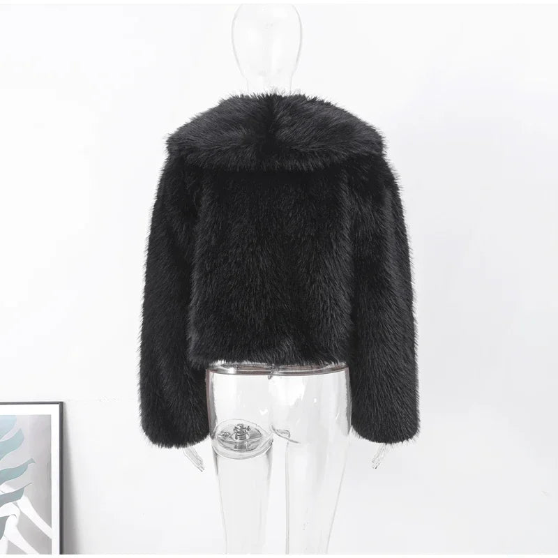 Luxury Fluffy Faux Fur Jacket Coat Women 2024 Autumn Winter Lapel Long Sleeve Loose Thick Warm Coats Fashion Streetwear Outwear