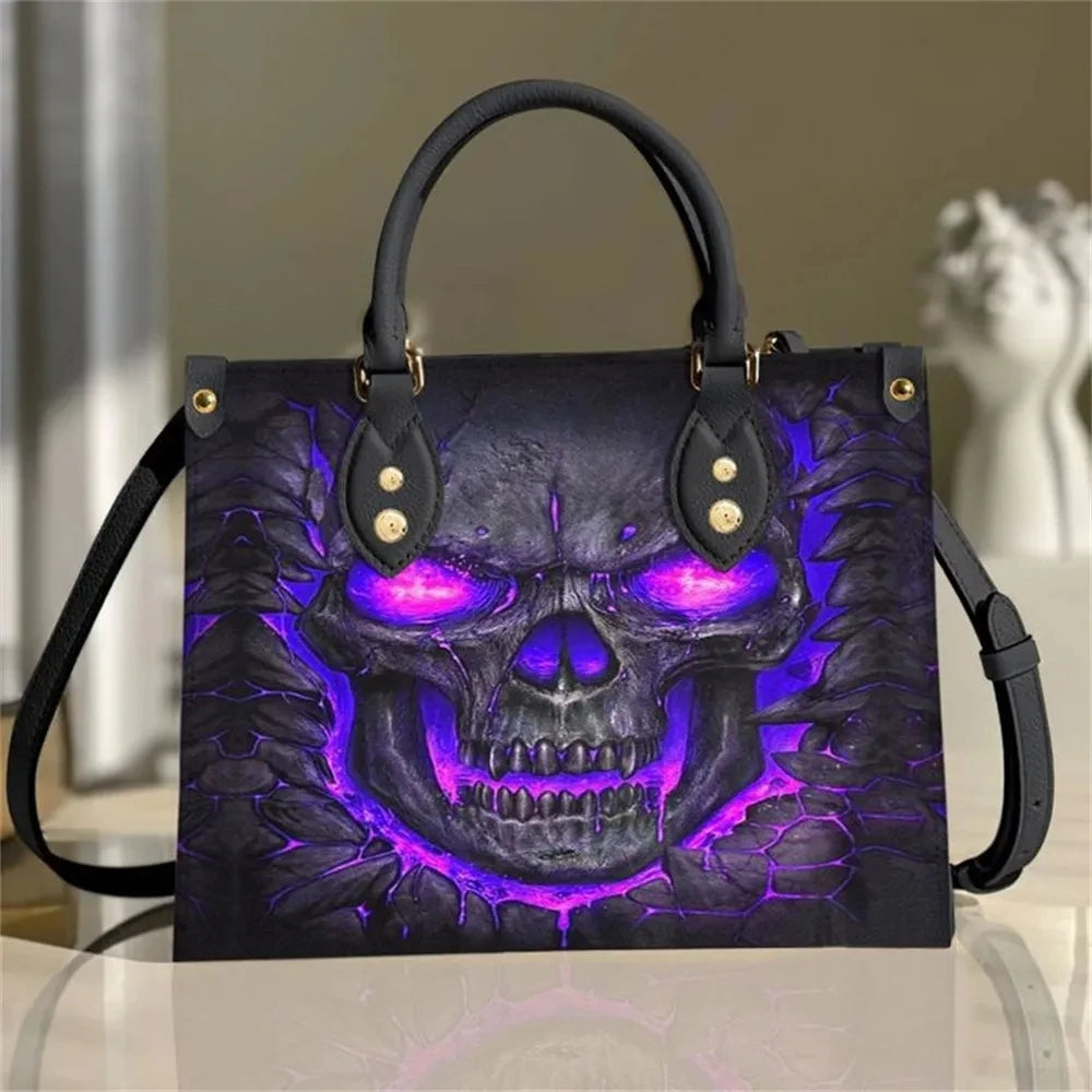 Foru designs Einkaufstaschen für Frauen lila Flamme beängstigend Schädel Designs Handtaschen lässig Mode Damen Leder Handtasche Accessoires