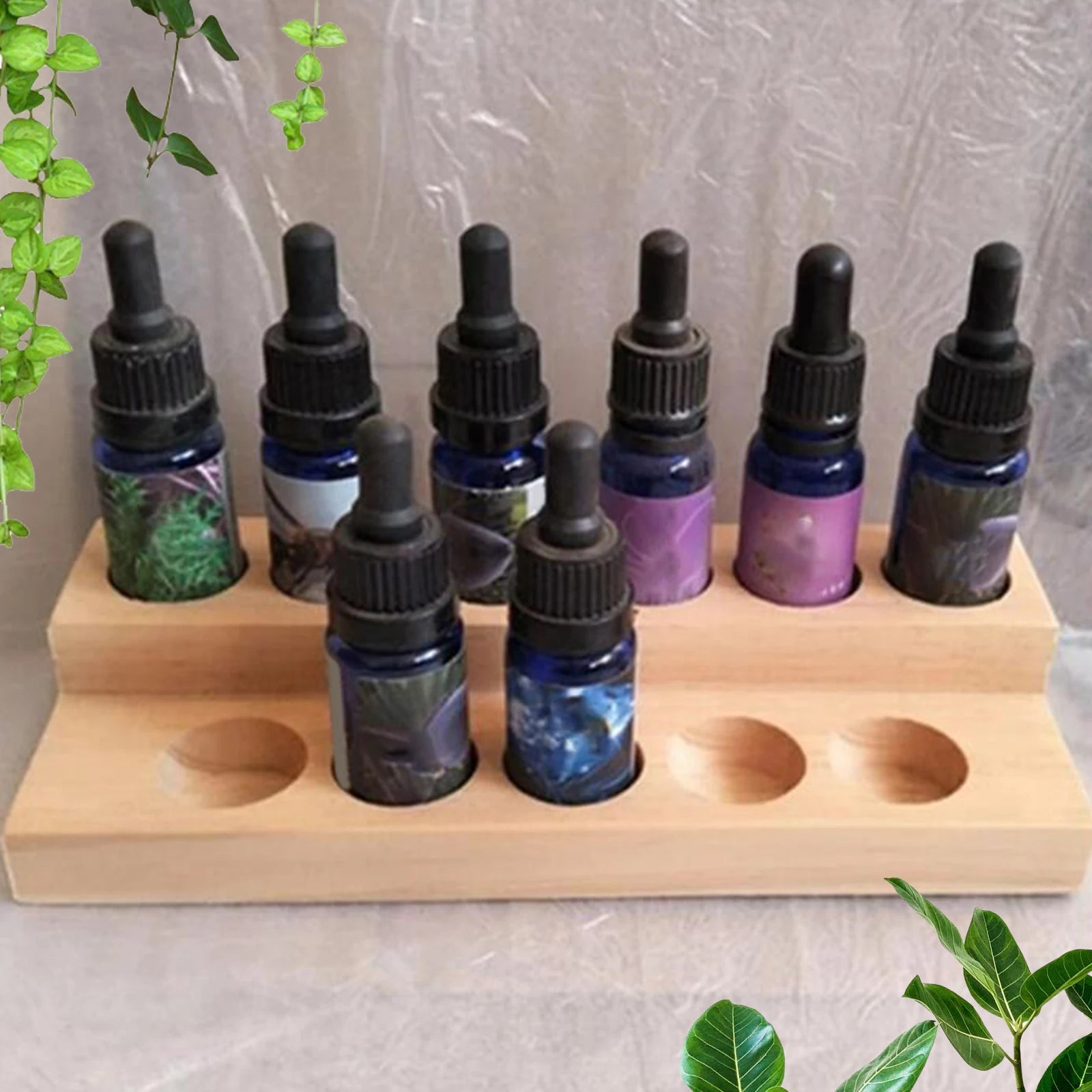 Essential Oils Storage Rack Multifunctional Wooden Cosmetic Organizer Bottles Perfume Aromatherapy Nail Polish Storage Tray