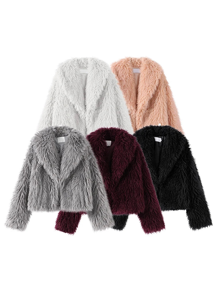 Luxury Fluffy Faux Fur Jacket Coat Women 2024 Autumn Winter Lapel Long Sleeve Loose Thick Warm Coats Fashion Streetwear Outwear