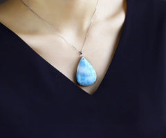 Natürliche blaue Larimar Anhänger Frauen Männer 42x28x11mm Herz Wasser muster 18 Karat Gold Kristall Liebe Halskette von Dominia aaaaaa