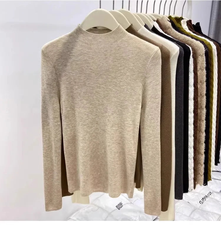 Casual Fashion Solid Schlank Pullover Frauen Koreanische Langarm Mock Neck Stricken Pullover 2024 Neue Herbst Winter Pullover