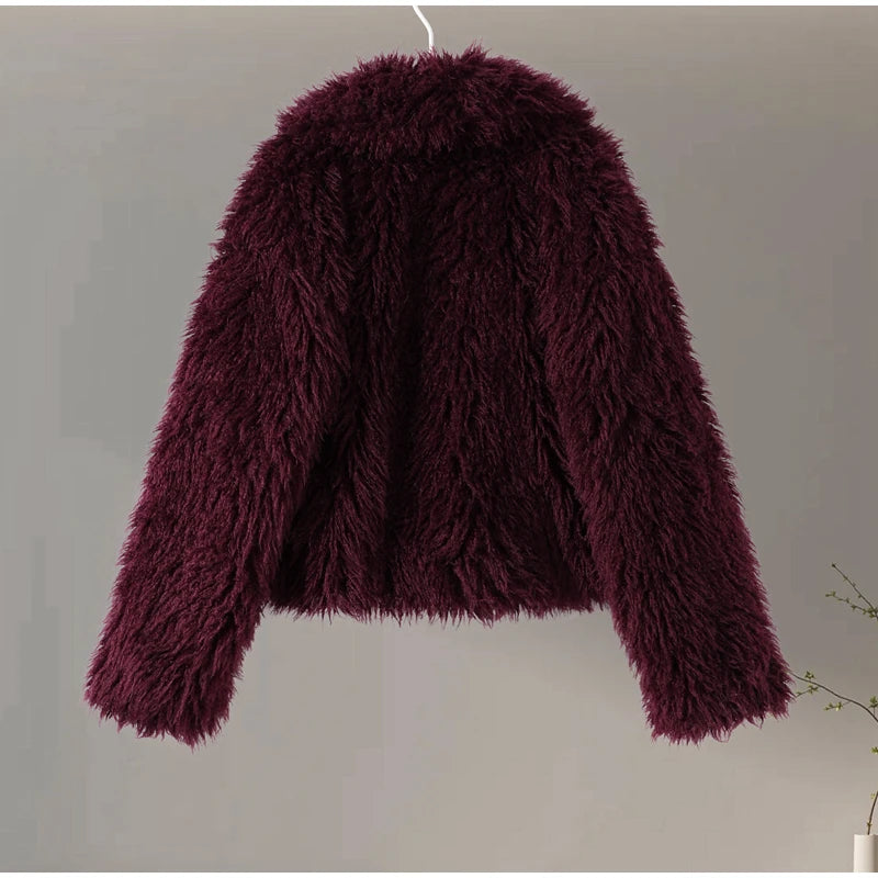 Luxury Fluffy Faux Fur Jacket Coat Women 2024 Autumn Winter Lapel Long Sleeve Loose Thick Warm Coats Fashion Streetwear Outwear