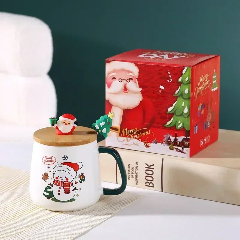 Becher Geschenkbox Keramiktasse Weihnachtsgeschenk Keramiktasse Becher mit Deckel mit Löffel Set Tasse Tasse Tasse Kaffeetasse Weihnachten