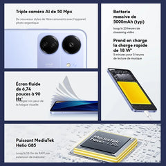 POCO C65,NFC, handy,   256GB, 6,74 Zoll Bildschirm, MediaTek Helio G85 Prozessor, 50MP Kamera + 8MP Kamera, 90Hz, 5000mAh