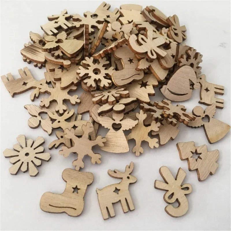 50 Stück festliche Dekorationen, 50 Stück/Sets, Weihnachtsbaumschmuck aus Holz, Neujahr, Weihnachtsmann, Schneemann, Zuhause