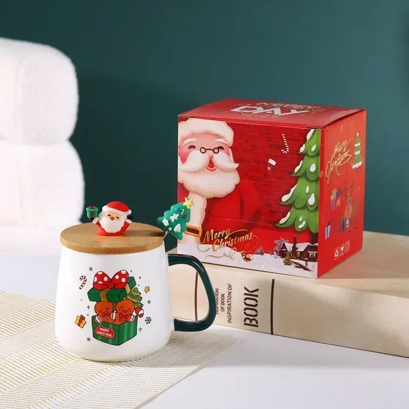 Becher Geschenkbox Keramiktasse Weihnachtsgeschenk Keramiktasse Becher mit Deckel mit Löffel Set Tasse Tasse Tasse Kaffeetasse Weihnachten