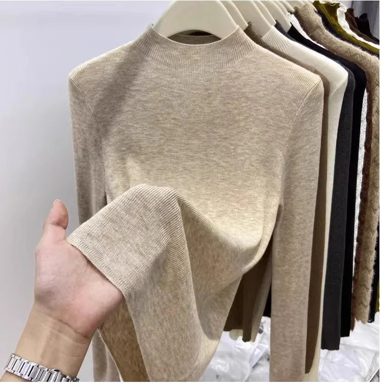 Casual Fashion Solid Schlank Pullover Frauen Koreanische Langarm Mock Neck Stricken Pullover 2024 Neue Herbst Winter Pullover