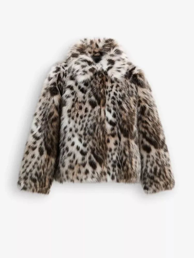 Leopard Print Lange Ärmeln frauen Pelzigen Faux Pelzmantel Modische Kragen Verdickt Warme Jacke 2024, Weibliche Büro Streetwear