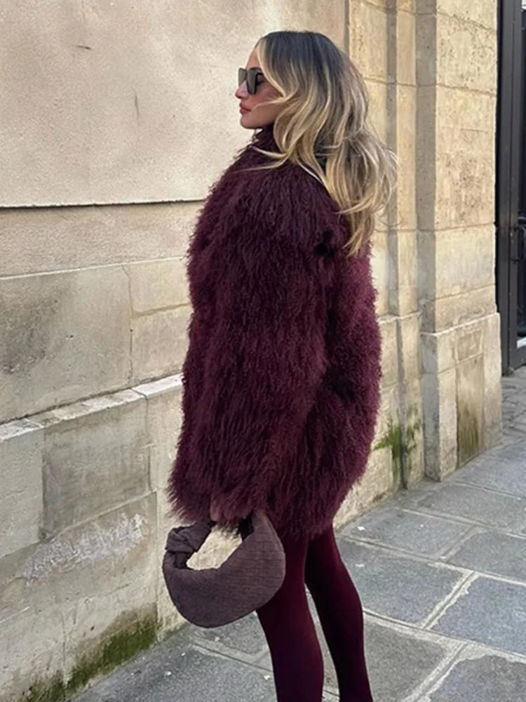 Damenmode Wein rot pelzigen Kunst pelz warmen Mantel neue verdicken flauschige Plüsch lose trend ige Jacke Winter schicke Dame Oberbekleidung