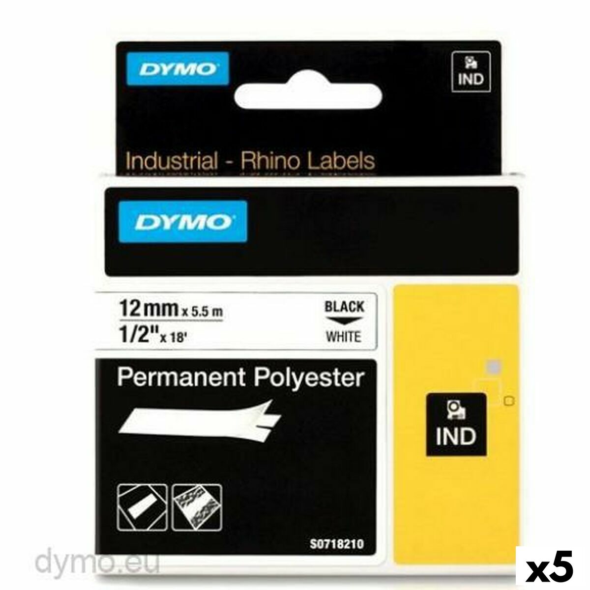 Dymo Laminiertes Klebeband Zur Kennzeichnung Von Maschinen Rhino Dymo Id1-12 12 X 5,5 Mm Schwarz Weiß Selbstklebend (5 Stück)