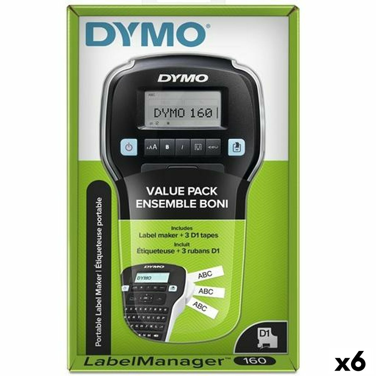 Dymo Elektrisches Etikettengerät Dymo Lm160 Schwarz 1,2 Mm 6 Stück