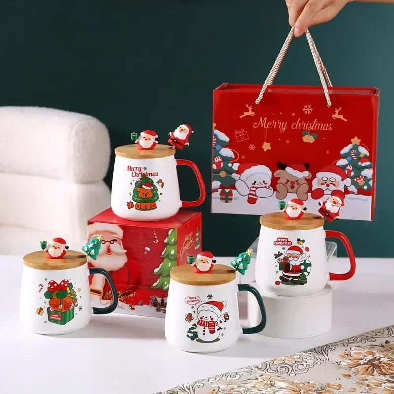 Becher Geschenkbox Keramiktasse Weihnachtsgeschenk Keramiktasse Becher mit Deckel mit Löffel Set Tasse Tasse Tasse Kaffeetasse Weihnachten