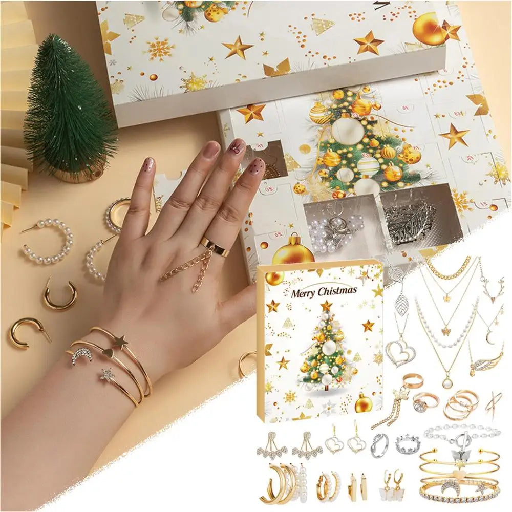 2025 Weihnachten Advent Halskette Geschenk box 24 Tage Countdown-Kalender für Ohrringe Halskette Armband Herstellung Zubehör