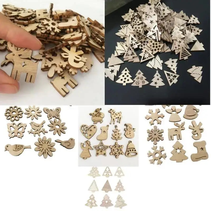 50 Stück festliche Dekorationen, 50 Stück/Sets, Weihnachtsbaumschmuck aus Holz, Neujahr, Weihnachtsmann, Schneemann, Zuhause