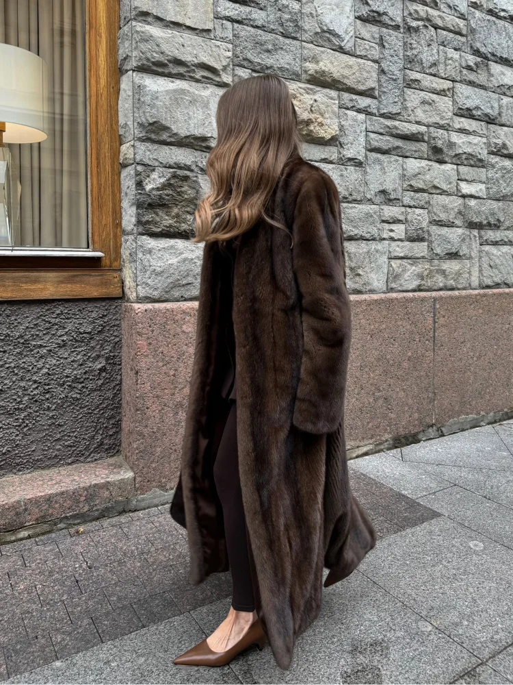 Damen Luxus Soft Thicken Warm Hairy Faux Fox Pelzmantel Mode Übergroße Braune Langarm Flauschige Jacke 2024 Lady Streetwear