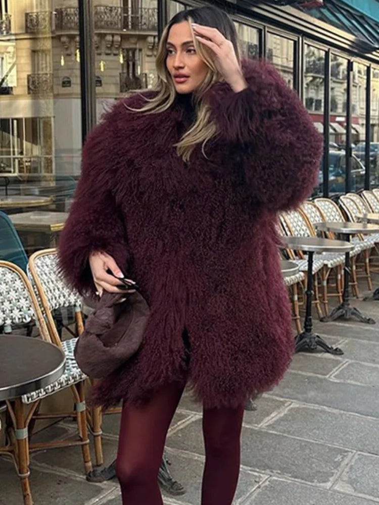 Damenmode Wein rot pelzigen Kunst pelz warmen Mantel neue verdicken flauschige Plüsch lose trend ige Jacke Winter schicke Dame Oberbekleidung