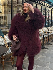 Damenmode Wein rot pelzigen Kunst pelz warmen Mantel neue verdicken flauschige Plüsch lose trend ige Jacke Winter schicke Dame Oberbekleidung