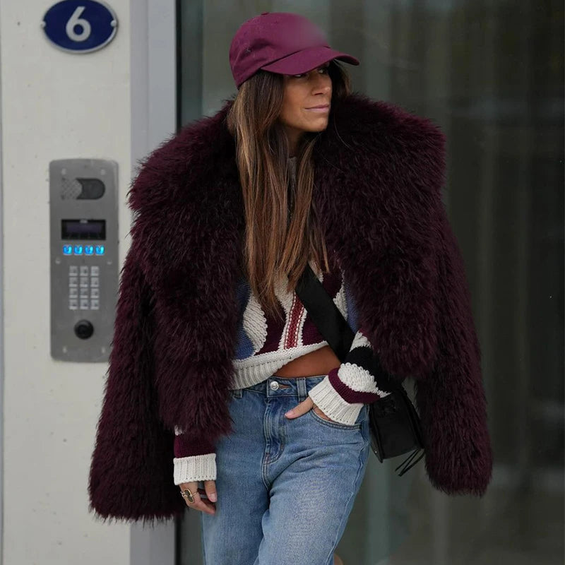 Damenmode Wein rot pelzigen Kunst pelz warmen Mantel neue verdicken flauschige Plüsch lose trend ige Jacke Winter schicke Dame Oberbekleidung