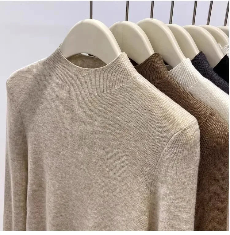 Casual Fashion Solid Schlank Pullover Frauen Koreanische Langarm Mock Neck Stricken Pullover 2024 Neue Herbst Winter Pullover