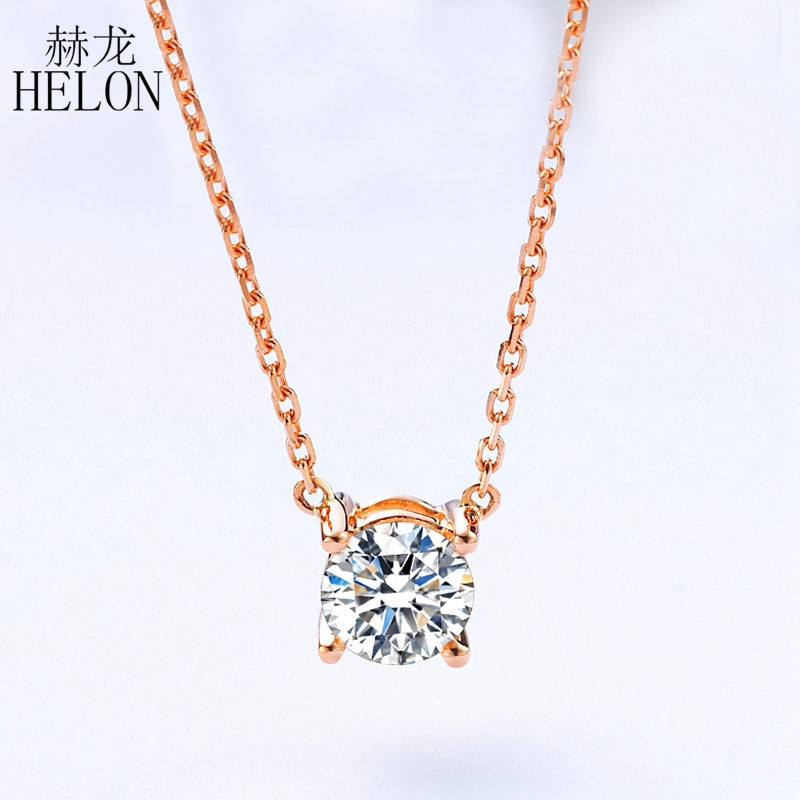 HELON Solide 18K 14K Rose Gold Runde 6,5mm Moissanite Anhänger Halskette Frauen Schmuck Lab Grown Moissanite Diamant halsketten Geschenk