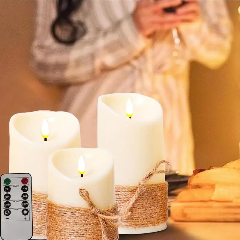 3 Stück flammenlose LED-Kerze mit Fernbedienung und Timer-Kerzen, flackernd, realistisch, für Zuhause, Weihnachten, Party, Hochzeit (ohne Batterie)