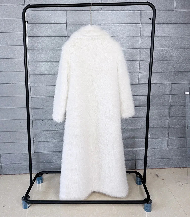 Zadorin 130cm super lange flauschige Kunst pelz Mantel Frauen Jacke Winter Revers verdicken weiße Kunst pelz Mäntel Jacke für Frauen Oberbekleidung