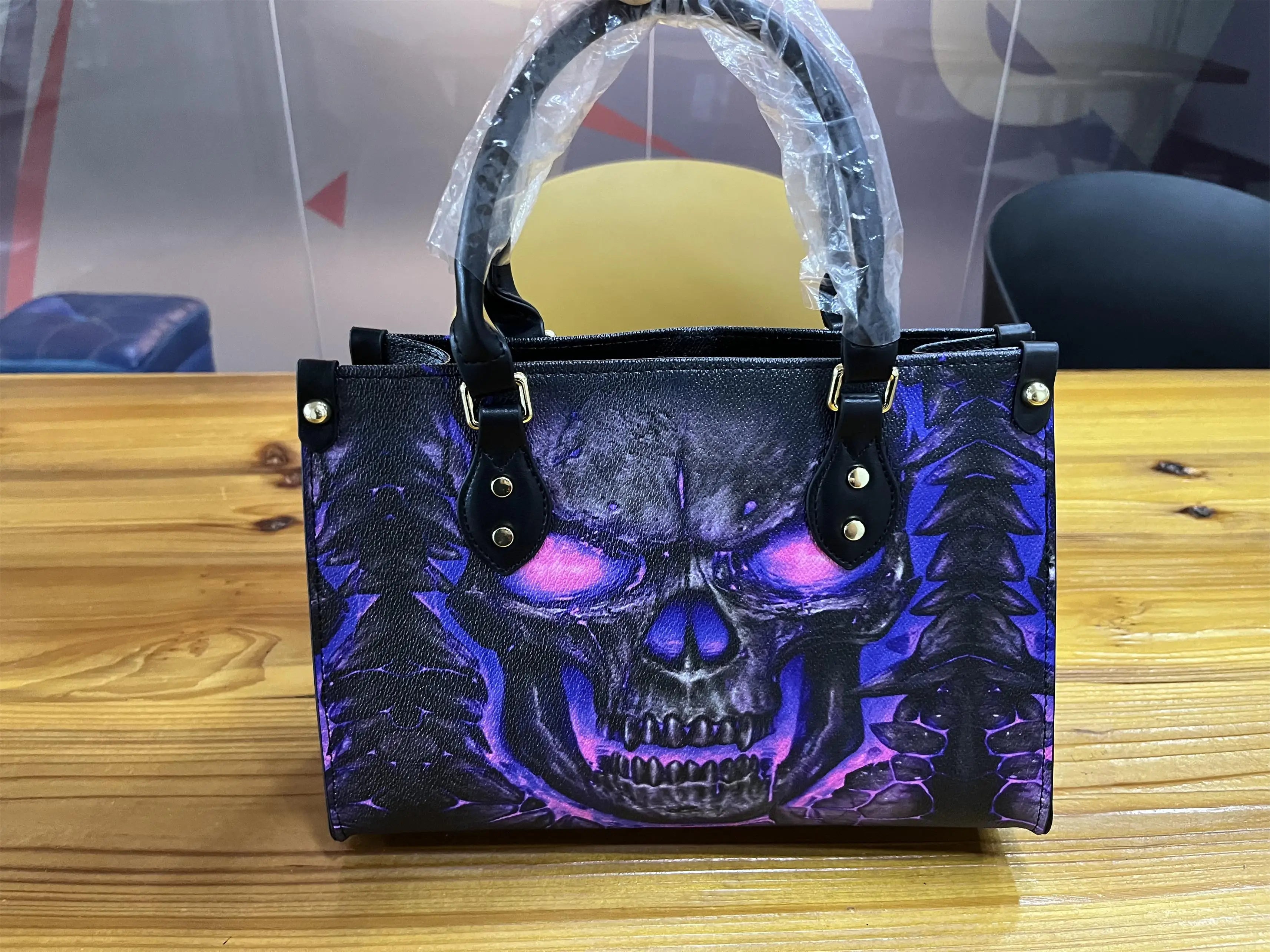 Foru designs Einkaufstaschen für Frauen lila Flamme beängstigend Schädel Designs Handtaschen lässig Mode Damen Leder Handtasche Accessoires