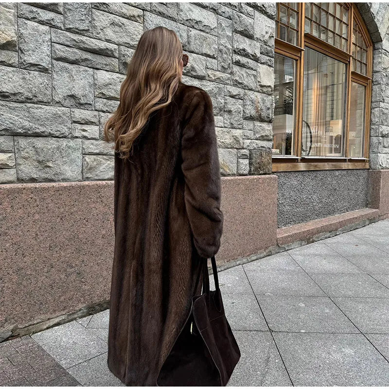 Damen Luxus Soft Thicken Warm Hairy Faux Fox Pelzmantel Mode Übergroße Braune Langarm Flauschige Jacke 2024 Lady Streetwear