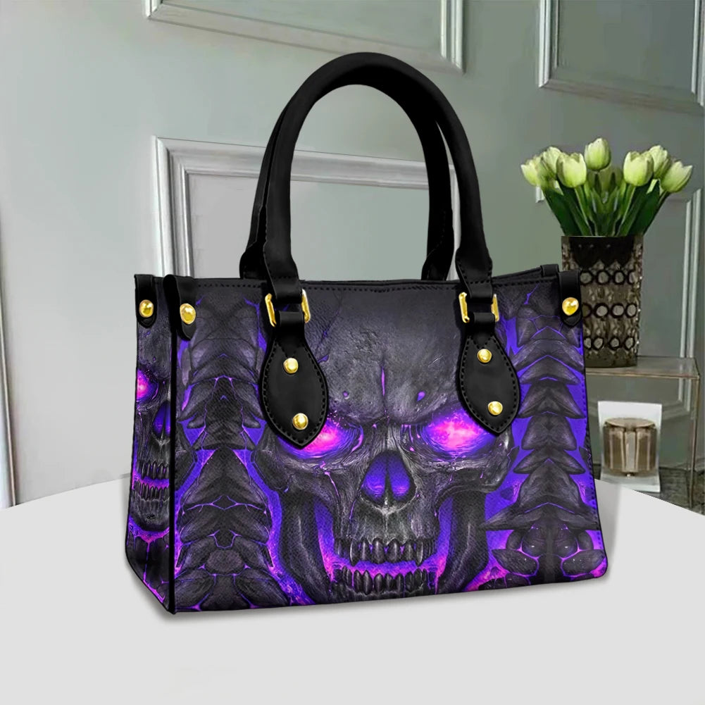 Foru designs Einkaufstaschen für Frauen lila Flamme beängstigend Schädel Designs Handtaschen lässig Mode Damen Leder Handtasche Accessoires