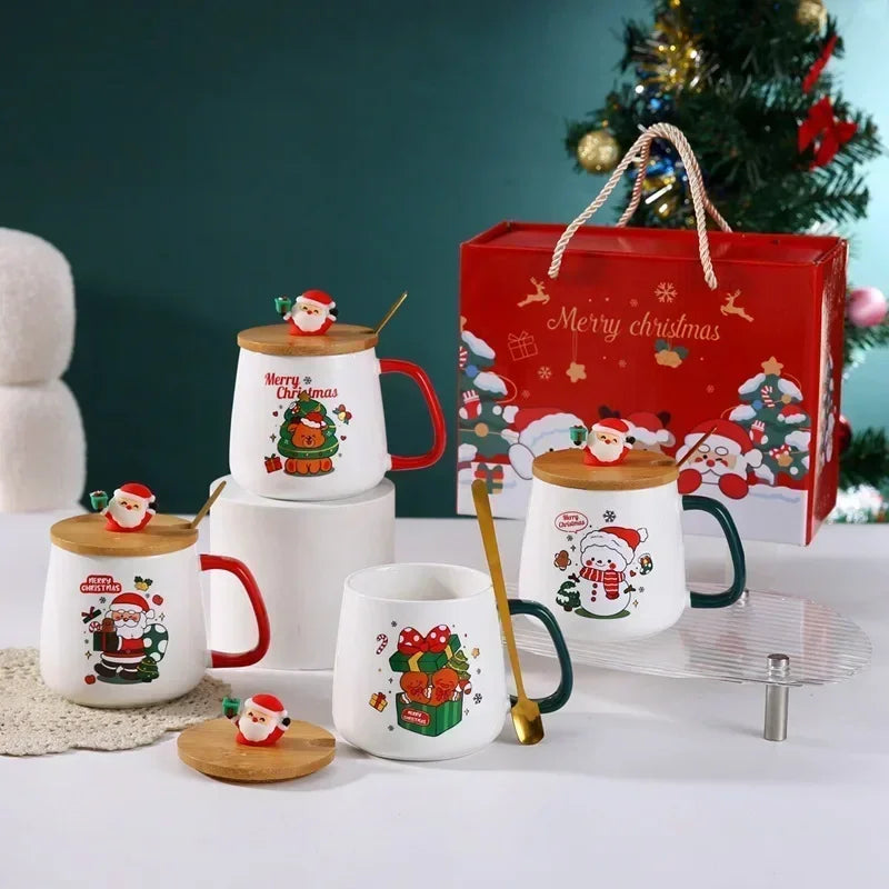 Becher Geschenkbox Keramiktasse Weihnachtsgeschenk Keramiktasse Becher mit Deckel mit Löffel Set Tasse Tasse Tasse Kaffeetasse Weihnachten