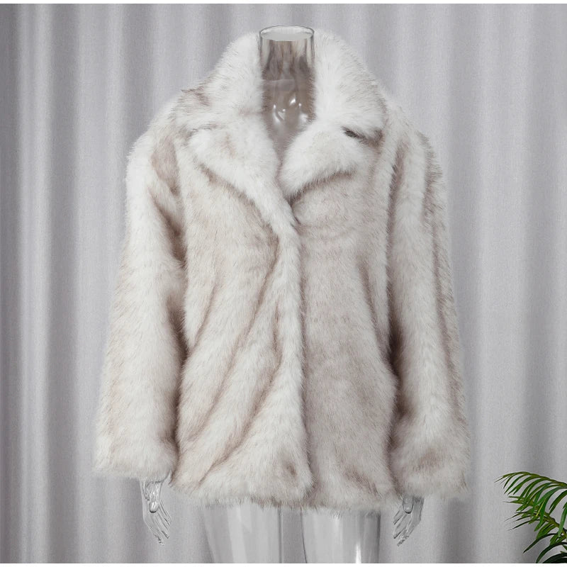 Frauen Herbst Winter solide flauschige Kunst pelz dicken Mantel elegante Revers lange Ärmel kurze Mäntel Mode Damen Straße Oberbekleidung