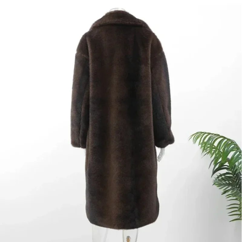 Damen Luxus Soft Thicken Warm Hairy Faux Fox Pelzmantel Mode Übergroße Braune Langarm Flauschige Jacke 2024 Lady Streetwear