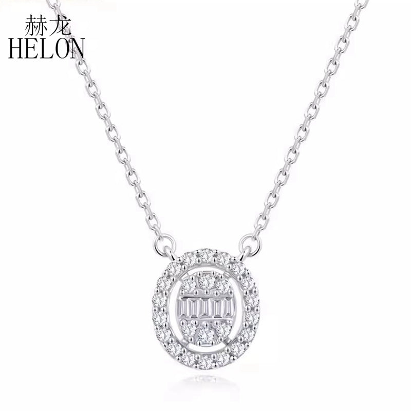 Helon solide 18 Karat Weißgold Anhänger Halskette echte natürliche Diamant Anhänger ovale Form Halo Design Halskette Kette für Frauen Schmuck