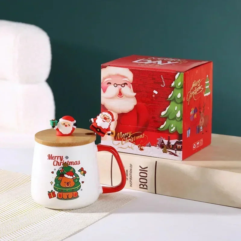 Becher Geschenkbox Keramiktasse Weihnachtsgeschenk Keramiktasse Becher mit Deckel mit Löffel Set Tasse Tasse Tasse Kaffeetasse Weihnachten