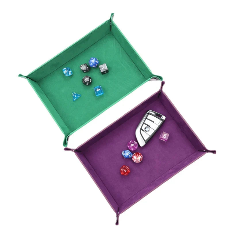 Foldable Desktop Storage Box PU Leather Quadrilateral Tray Dice Key Coin Box Velvet Dice Bag Jewelry Packaging Drawstring Bag