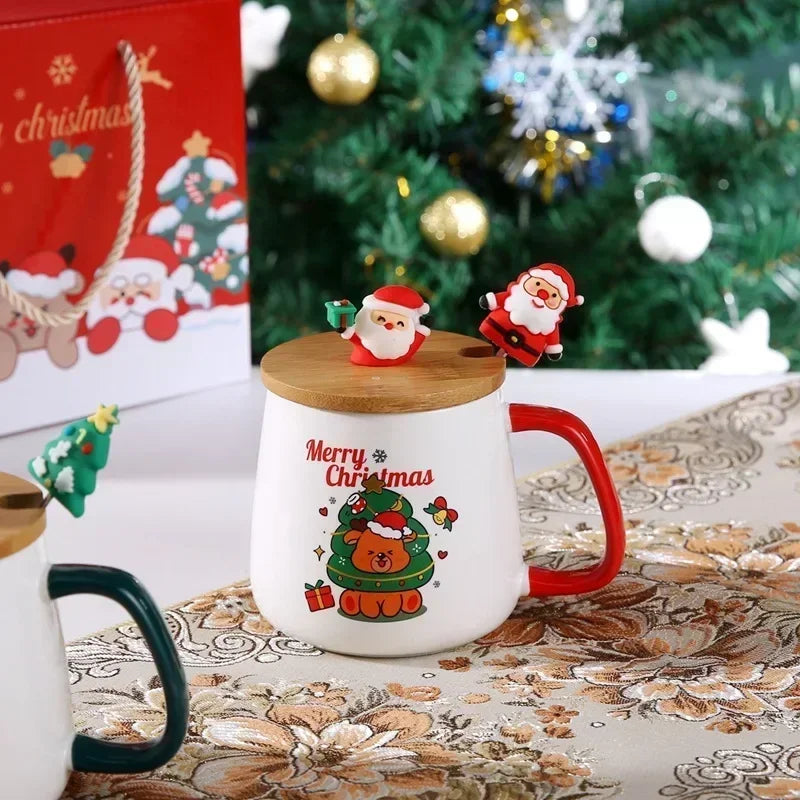 Becher Geschenkbox Keramiktasse Weihnachtsgeschenk Keramiktasse Becher mit Deckel mit Löffel Set Tasse Tasse Tasse Kaffeetasse Weihnachten