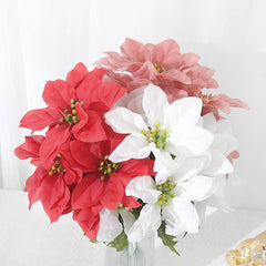 32cm 7 Gabeln rote Weihnachts blumen Braut strauß Hochzeit Weihnachts dekoration Home Party Vase Dekoration Kunstblumen strauß