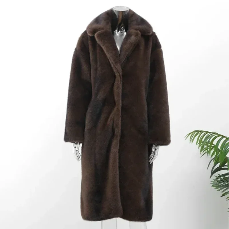 Damen Luxus Soft Thicken Warm Hairy Faux Fox Pelzmantel Mode Übergroße Braune Langarm Flauschige Jacke 2024 Lady Streetwear