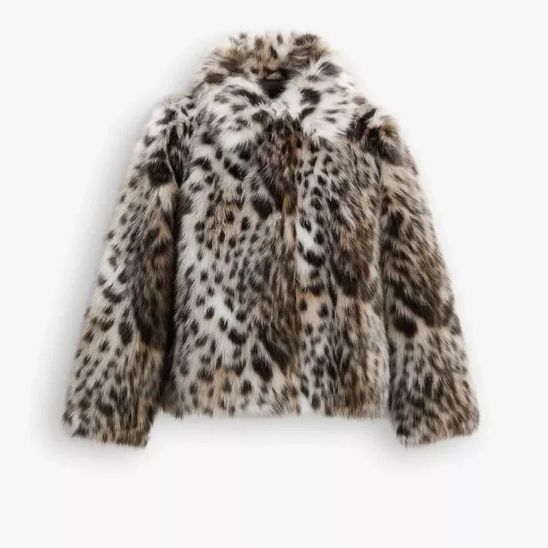 Leopard Print Lange Ärmeln frauen Pelzigen Faux Pelzmantel Modische Kragen Verdickt Warme Jacke 2024, Weibliche Büro Streetwear