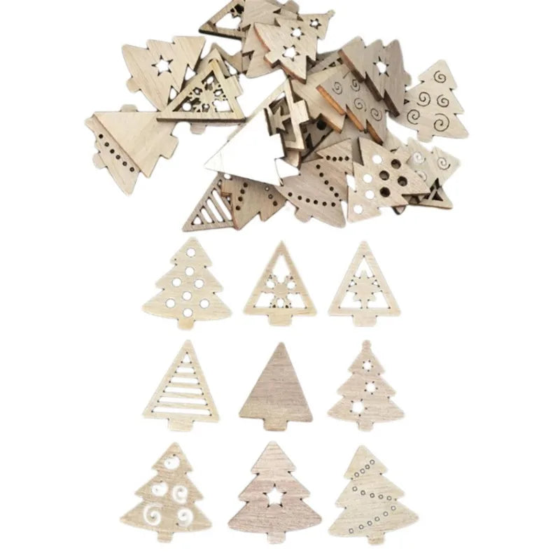 50 Stück festliche Dekorationen, 50 Stück/Sets, Weihnachtsbaumschmuck aus Holz, Neujahr, Weihnachtsmann, Schneemann, Zuhause