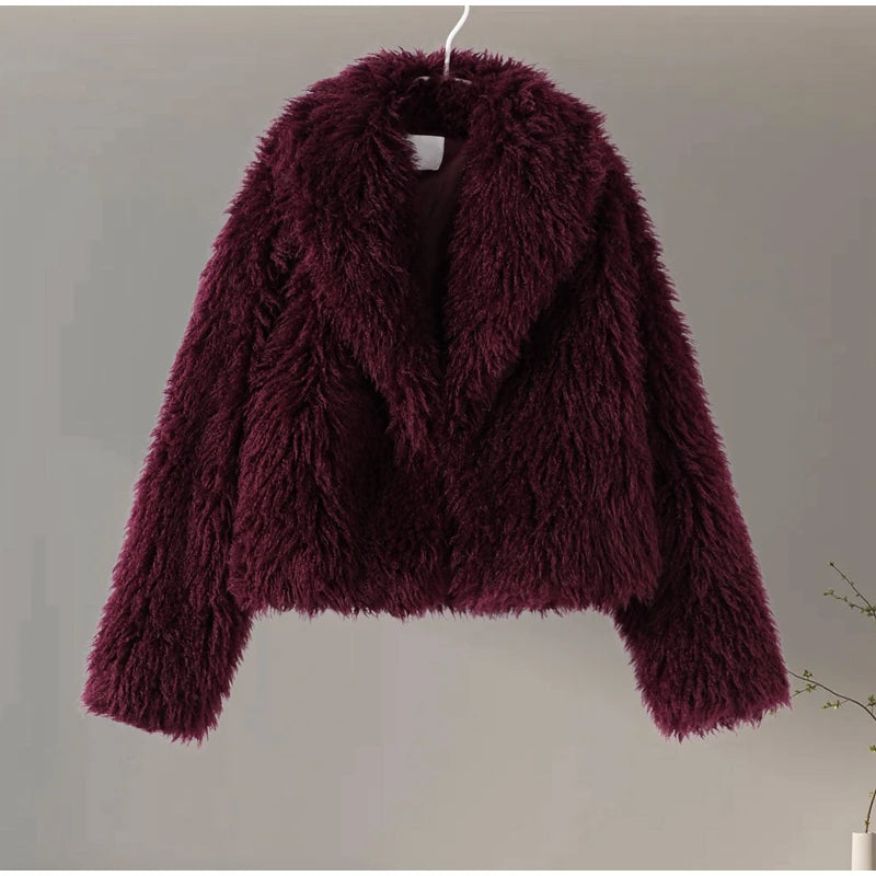 Luxury Fluffy Faux Fur Jacket Coat Women 2024 Autumn Winter Lapel Long Sleeve Loose Thick Warm Coats Fashion Streetwear Outwear