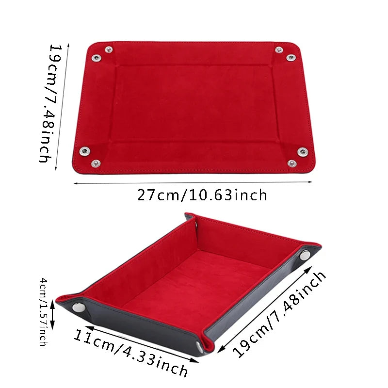 Foldable Desktop Storage Box PU Leather Quadrilateral Tray Dice Key Coin Box Velvet Dice Bag Jewelry Packaging Drawstring Bag