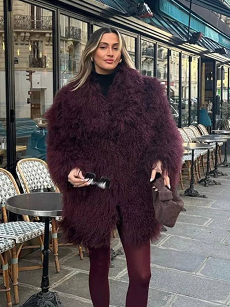 Damenmode Wein rot pelzigen Kunst pelz warmen Mantel neue verdicken flauschige Plüsch lose trend ige Jacke Winter schicke Dame Oberbekleidung