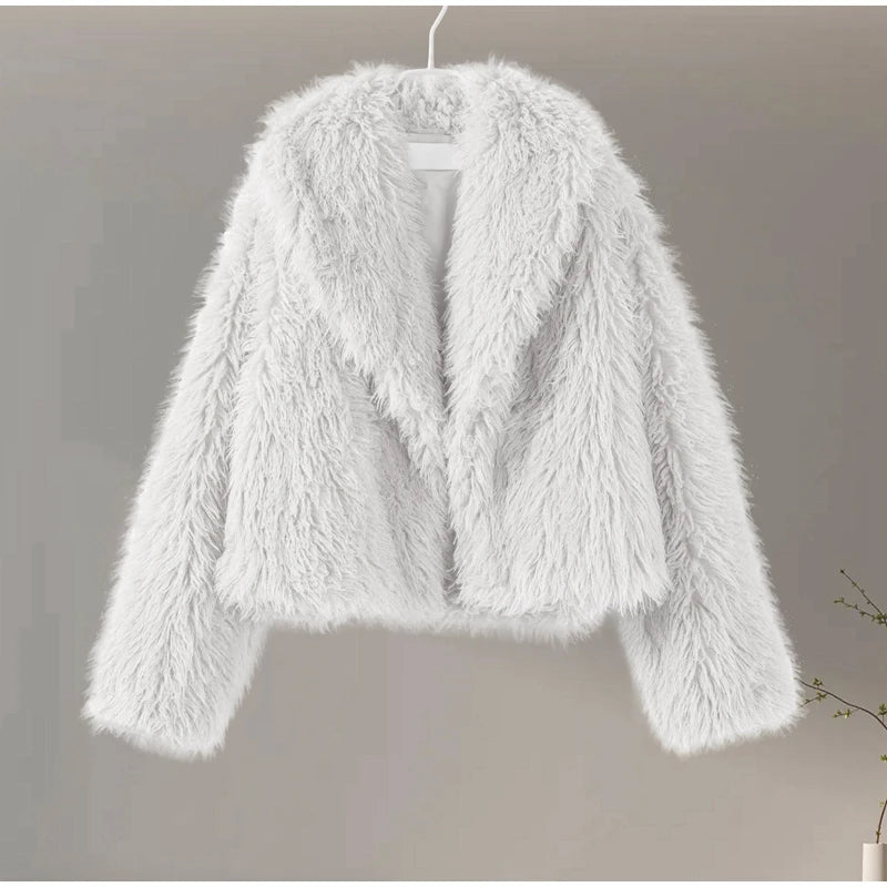 Luxury Fluffy Faux Fur Jacket Coat Women 2024 Autumn Winter Lapel Long Sleeve Loose Thick Warm Coats Fashion Streetwear Outwear