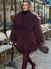 Damenmode Wein rot pelzigen Kunst pelz warmen Mantel neue verdicken flauschige Plüsch lose trend ige Jacke Winter schicke Dame Oberbekleidung