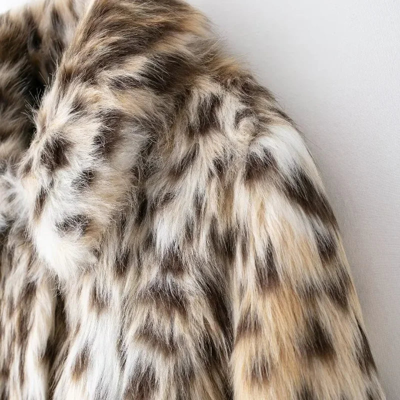 Leopard Print Lange Ärmeln frauen Pelzigen Faux Pelzmantel Modische Kragen Verdickt Warme Jacke 2024, Weibliche Büro Streetwear