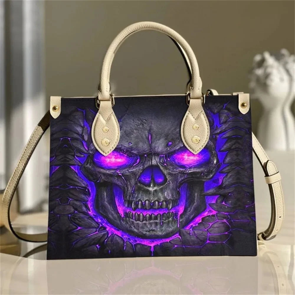 Foru designs Einkaufstaschen für Frauen lila Flamme beängstigend Schädel Designs Handtaschen lässig Mode Damen Leder Handtasche Accessoires