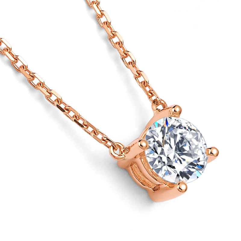 HELON Solide 18K 14K Rose Gold Runde 6,5mm Moissanite Anhänger Halskette Frauen Schmuck Lab Grown Moissanite Diamant halsketten Geschenk